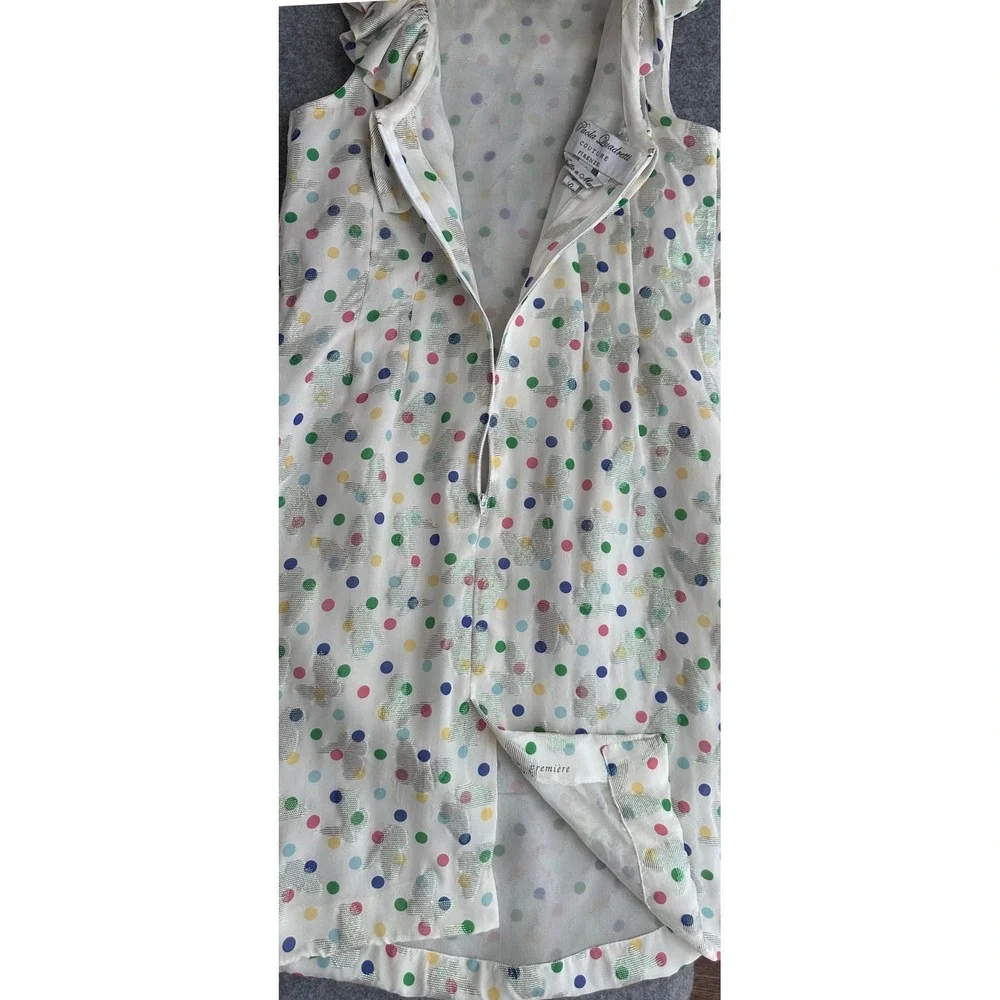 Paola Quadretti Couture Silk Dress S Ivory Polka Dot Ungaro‎ Fabric Made Italy